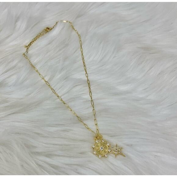 NEW Jennifer Miller Jewelry Starburst Charm 14K Gold Chain Necklace - Picture 1 of 13